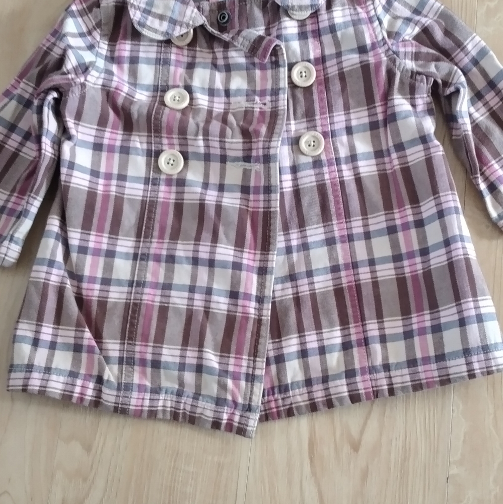 Genuine oshkosh Plaid brown pink Trench coat 12M